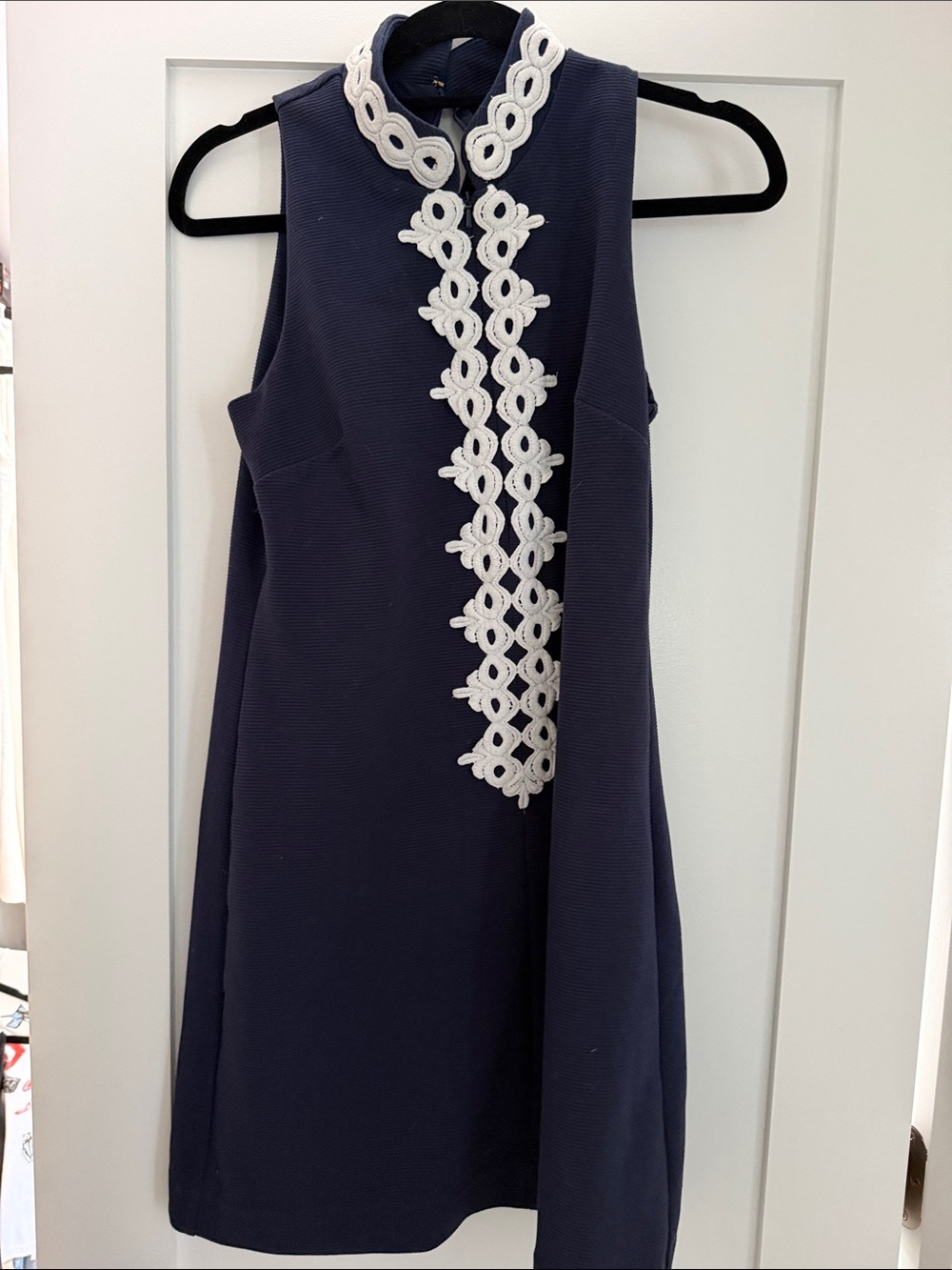 Lilly Pulitzer Sleeveless Navy Shift Dress with White Crochet Trim